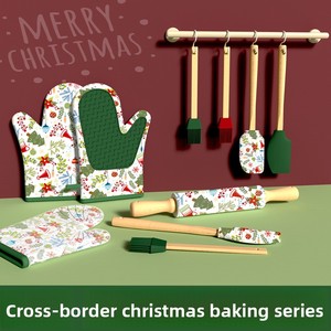 Giáng Sinh Loạt 4-Pcs Thiết Lập Công Cụ Nướng Bánh Nhiệt Độ Cao Chịu Mài Mòn Silicone Găng Tay Găng Tay Và In Cán Scraper Lò Găng Tay Găng Tay - Product Image 4