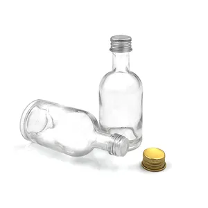 Mini 50ml Empty Liquor And Alcoholic Beverage Glass Bottles For Vodka Bottle With Golden Black Screw Lid For Wine Packing