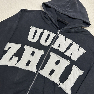 YSJY制造商定制超大酸石水洗重量级法国毛圈苦恼补丁男士复古连帽衫 - Product Image 3