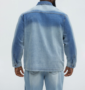 XJYD, diseño personalizado, camisas <span class=keywords><strong>de</strong></span> mezclilla destruidas para hombres, Etiqueta Privada, camisas <span class=keywords><strong>de</strong></span> <span class=keywords><strong>trabajo</strong></span> <span class=keywords><strong>de</strong></span> mezclilla azul lavado con ácido medio, característica transpirable - Product Image 5