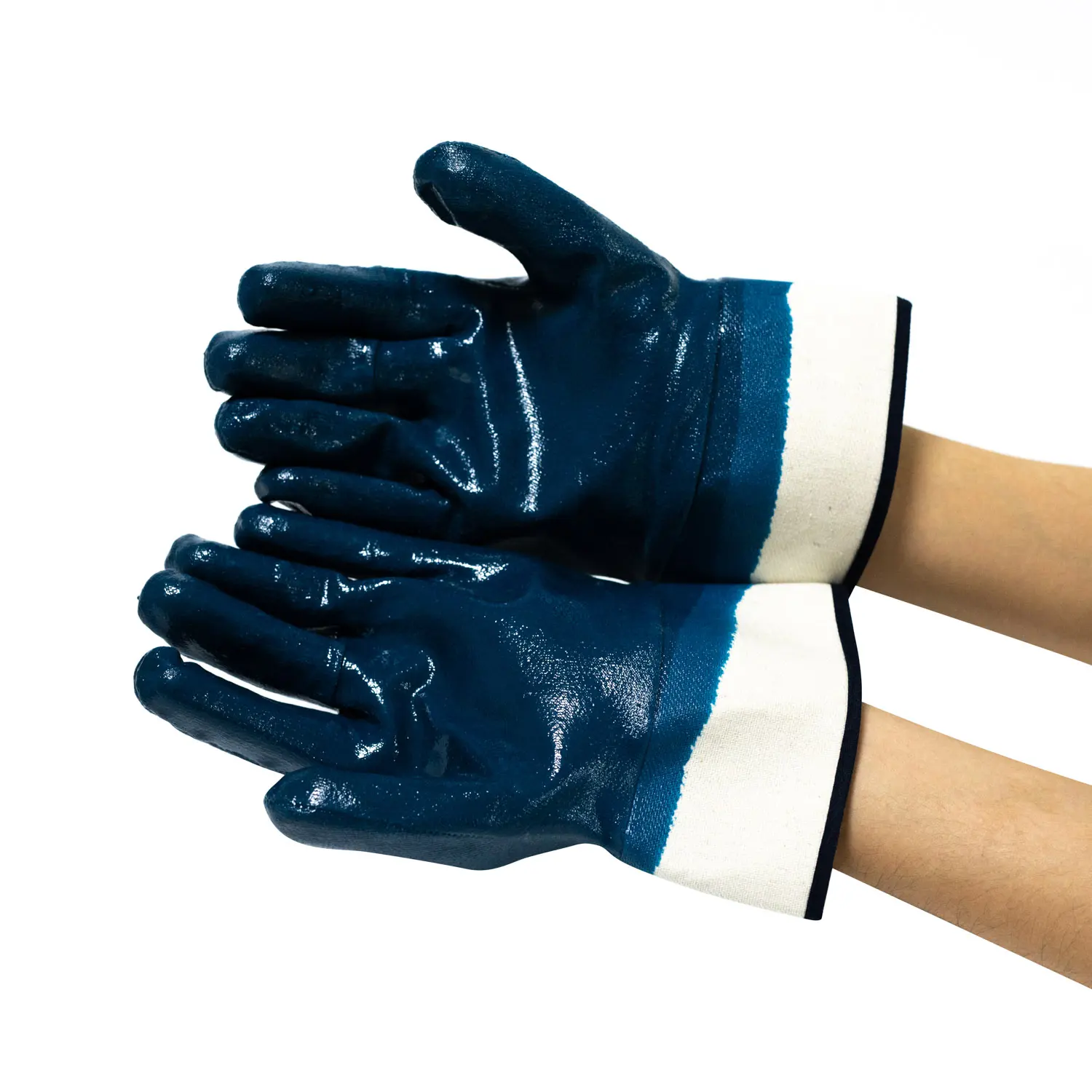 De nitrilo azul la sumergido guante con seguridad brazalete grande