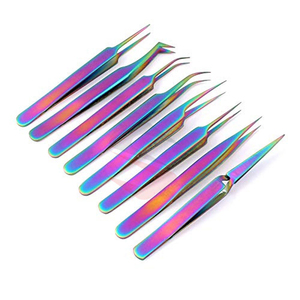 Juego de Pinzas para Extensión de Pestañas, 8 Piezas, Punta de Fibra, Pinzas Profesionales para Pestañas, Multicolores, Acero Inoxidable, Belleza OEM - Product Image 1