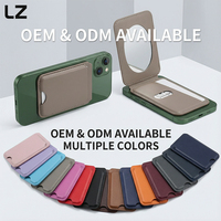 Portefeuille de téléphone RFID magnétique en cuir véritable gris LZ Stick on 2 pochettes Porte-cartes pour étui de téléphone avec IPhone Android Samsung