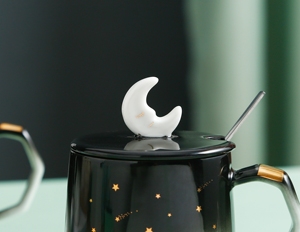 Tasse en céramique créative Lune, Mug à café en porcelaine mignon avec étoiles dorées et couvercle en forme de lune – Grande Vente - Product Image 6
