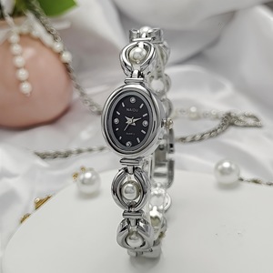 Nuovi <span class=keywords><strong>Orologi</strong></span> da Polso Ovali Vintage per <span class=keywords><strong>Donna</strong></span>, Ragazza e Studentessa, Gioiello Bracciale con Perle - Product Image 6