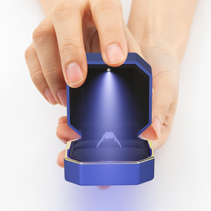 High-Grade Octagonal LED Light Luminous Jewelry <b>Box</b> with Square Pattern for Wedding <b>Rings</b> Necklaces Pendants Bracelets Packaging - Product Image 2