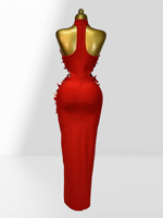 OEM-Service Maßgeschneidertes Logo Damen Rotes Bandage-Kleid 3D-Blumenapplikation Bodycon Maxikleid Formelle Feier 2026 Großhandel