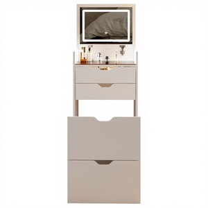 Modern Wood 3-in-1 Multifunctional <b>Dressing</b> <b>Table</b> <b>Stool</b> Set Three-color Lighting Modes HD Mirror Two Sliding Drawers Hidden - Product Image 1