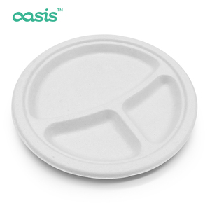 Assiettes de service jetables écologiques sans BPA à 3 compartiments, 9 pouces, 51 % bagasse de <span class=keywords><strong>bambou</strong></span>, 49 % canne à sucre, pour la rentrée scolaire - Product Image 1