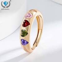 Modischer Ring Neuer Exquisiter Regenbogen-Herzform Damenring Luxuriöser Stilvoller Verstellbarer Glänzender Zirkon Vergoldeter Messing Hochwertiger Ring
