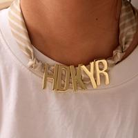 Collier écharpe personnalisé avec initiale, plaqué or, en cuivre, effet soie, à rayures, bijou pour femme