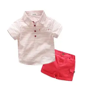 男婴衣服绅士服装套装红色格子衬衫 + 工作服短裤