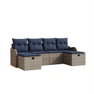 Conjunto de Sofás de Jardín de Mimbre Sintético Gris Marino con Cojines Manuales, Muebles de Exterior de Diseño Contemporáneo, Impermeables - Product Image 1