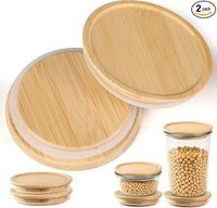 Couvercles pour bocaux en verre à ouverture en forme de tulipe en bambou avec dessus rainuré, couvercles hermétiques en silicone, grands et réutilisables, adaptés aux modèles de bocaux