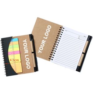 Carnet de notes quotidien à spirale personnalisé avec logo promotionnel JW1776, couverture en kraft, bloc-notes adhésif avec stylo - Product Image 1