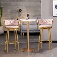 Modernes Design 75cm Gegen höhe Bar Tool Chair 360 ° Drehbarer Samt Küchen insel Stuhl mit Gold Fuß stütze Pink