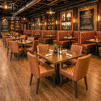 Table carrée en bois Ron Group pour café industriel, chaise haute personnalisée, banquette en cuir courbée, mobilier de restaurant