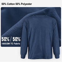 T-shirt OEM en coton et polyester à manches longues 180 g/m² col rond, vêtements de travail, vente en gros directe usine, vêtement vierge personnalisable avec impression