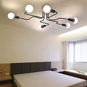 LITFAD Lustre industriel à 6 lumières, luminaire de plafond semi-encastré, en métal chromé, style contemporain, 32 pouces - Product Image 4