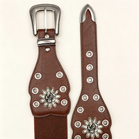 Mädchen Western Cowgirl 3cm PU-Leder Gürtel mit Metallschnalle, elastischem Rücken und Blumenmuster-Ösen für Freizeit-Denim