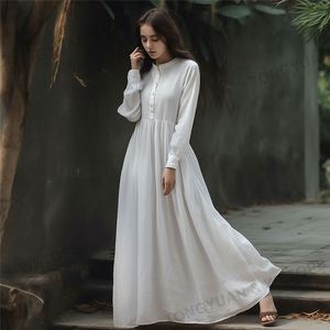 <span class=keywords><strong>Abito</strong></span> personalizzato di alta qualità Plus Size Maxi abbigliamento estivo a forma di smock vita tinta unita bianco cotone lino taglie forti abiti da <span class=keywords><strong>donna</strong></span> - Product Image 2