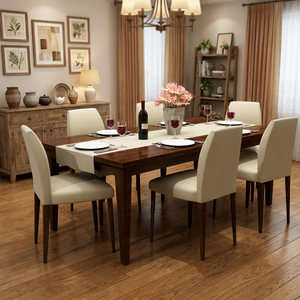 Juego de Mesa de Comedor Moderno de Madera Maciza con 6 Sillas Tapizadas, Elegante Mesa Rectangular para Comedor, Hogar o <span class=keywords><strong>Restaurante</strong></span> - Product Image 2