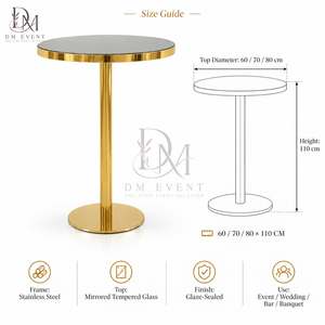 Mesa Redonda de Cóctel para Salones de Banquetes con Base de Columna Recta de Acero Inoxidable Dorado y Tapa de Vidrio Templado Espejado - Product Image 5