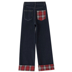 กางเกงยีนส์ขาบานสำหรับผู้หญิงกางเกงขาบานทรงหลวมเข้ารูประบายอากาศขนาดใหญ่สีฟ้าเข้มสำหรับฤดูร้อน - Product Image 5