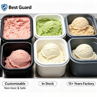 Bac à gelato personnalisé de 2,5 L avec couvercle, en PP de qualité alimentaire, empilable, pour congélateur commercial