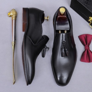 New Men's Cowhide Leather <b>Shoes</b> Business Casual One-foot Fringed Loafers for Summer <b>Hook</b>-and-foot Design - Product Image 4
