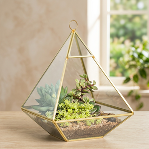 Terrario Moderno de Vidrio Colgante para Suculentas, Diseño Geométrico Cromado, Decoración de Escritorio - Product Image 2