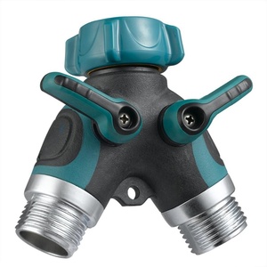 Connecteur de tuyau d'arrosage de jardin en acier inoxydable, séparateur de tuyau en Y à 2 voies avec Valve d'arrêt - Product Image 1