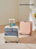Valise à roulettes à ouverture frontale unisexe moderne petite et légère pour affaires, bagage cabine 18 pouces en ABS+PC à coque rigide avec fermeture éclair