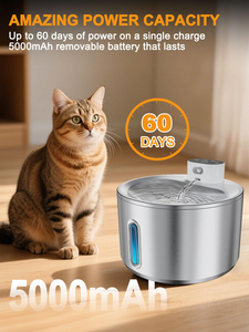 Fontaine à eau sans fil pour chat, plateau en acier inoxydable, 4L, fontaine à eau pour animaux de compagnie avec capteur de mouvement, pompe ultra silencieuse - Product Image 4