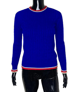 Maglione da donna blu reale e bianco con Patch greco lettera associazione girocollo maglione Top per le donne - Product Image 1