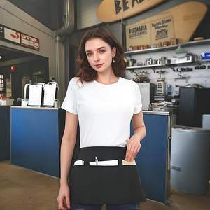 Tablier de serveur avec LOGO personnalisé Tablier de <span class=keywords><strong>serveuse</strong></span> noir Demi tabliers de taille courte pour <span class=keywords><strong>serveuse</strong></span> serveur femmes hommes avec 3 poches - Product Image 3