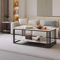 Table basse moderne en marbre avec structure métallique, plateau en pierre frittée, design de luxe léger pour salon, bureau, table basse rectangulaire