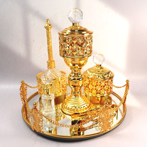 Luce di lusso in metallo Bakhoor arabo bruciatore di incenso Set decorazione per la casa soggiorno ornamenti vassoio specchio medio oriente bruciatore di incenso - Product Image 6