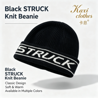 Bonnets personnalisés de haute qualité, tuques noires en acrylique, grandes lettres côtelées jacquard, bonnets d'hiver unisexes en acrylique tricoté pour le sport