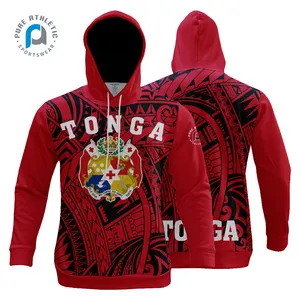 Maori tattoo hoodie with Tonga flag red sublimation hoodies for men ladies kids Custom long sleeve hoodie for sports