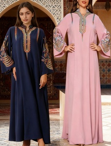 Robe musulmane brodée pour femmes, mode marocaine, kaftan, Ramadan, Eid, <span class=keywords><strong>djellaba</strong></span>, femme islamique, Dubaï, abaya, kaftan, jalabiya - Product Image 1