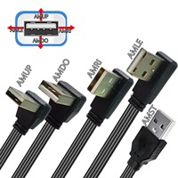 Pita datar 3A USB tipe-c ke kabel sudut kanan tipe-c, kabel isi daya Cepat 0.2M PVC