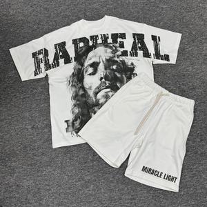 Vêtements pour hommes surdimensionnés personnalisés et lourds Boxy100 % coton t-shirts et shorts ensembles pour hommes été 2 pièces ensemble - Product Image 1