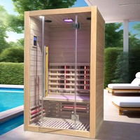 Sauna de Luxe Moderne pour 2 Personnes, Spa Domestique à Infrarouge Lointain, en Bois Massif de Pruche et Cèdre Rouge, avec Panneau de Commande et Fenêtres en Tuile