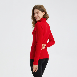 Women's Turtleneck Pullover Rib Knit 100% Cashmere Solid Red Winter <b>Sweater</b> Full Sleeve Elegant Style - Product Image 2