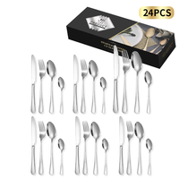 Lot de 24 couverts en acier inoxydable, couleur argent, résistants au lave-vaisselle, pour 6 personnes, idéal pour mariages et hôtels (couteaux, fourchettes, cuillères) - Vente Flash