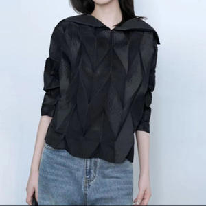 Gabardina de Moda Coreana para Mujer, Larga, Drapeada, Informal, Transpirable, Ecológica, de Poliéster - Product Image 4