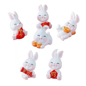 Figurine de lapin porte-bonheur en résine, ornement paysager miniature, accessoires décoratifs pour table intérieure et extérieure - Product Image 5