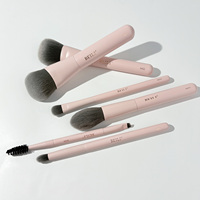 Ensemble de 6 pinceaux de maquillage minimalistes blancs, poils synthétiques doux, professionnels pour le visage, les lèvres, l'eye-liner, pinceau éventail, manche en bois, logo personnalisé OEM