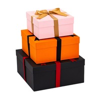 Boîte-cadeau en carton deux pièces, impression personnalisée de couleur unie classique, boîte d'emballage de cadeau de noël et de nouvel an avec nœud sur le dessus